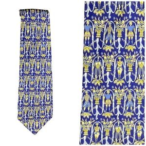 Salvatore Ferragamo Tie Silk Knights Floral Print Blue Yellow Novelty Italy 58x3